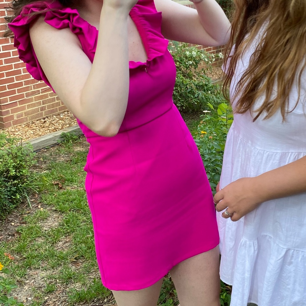 Hot Pink Ruffle Mini Dress - Picture 4 of 5